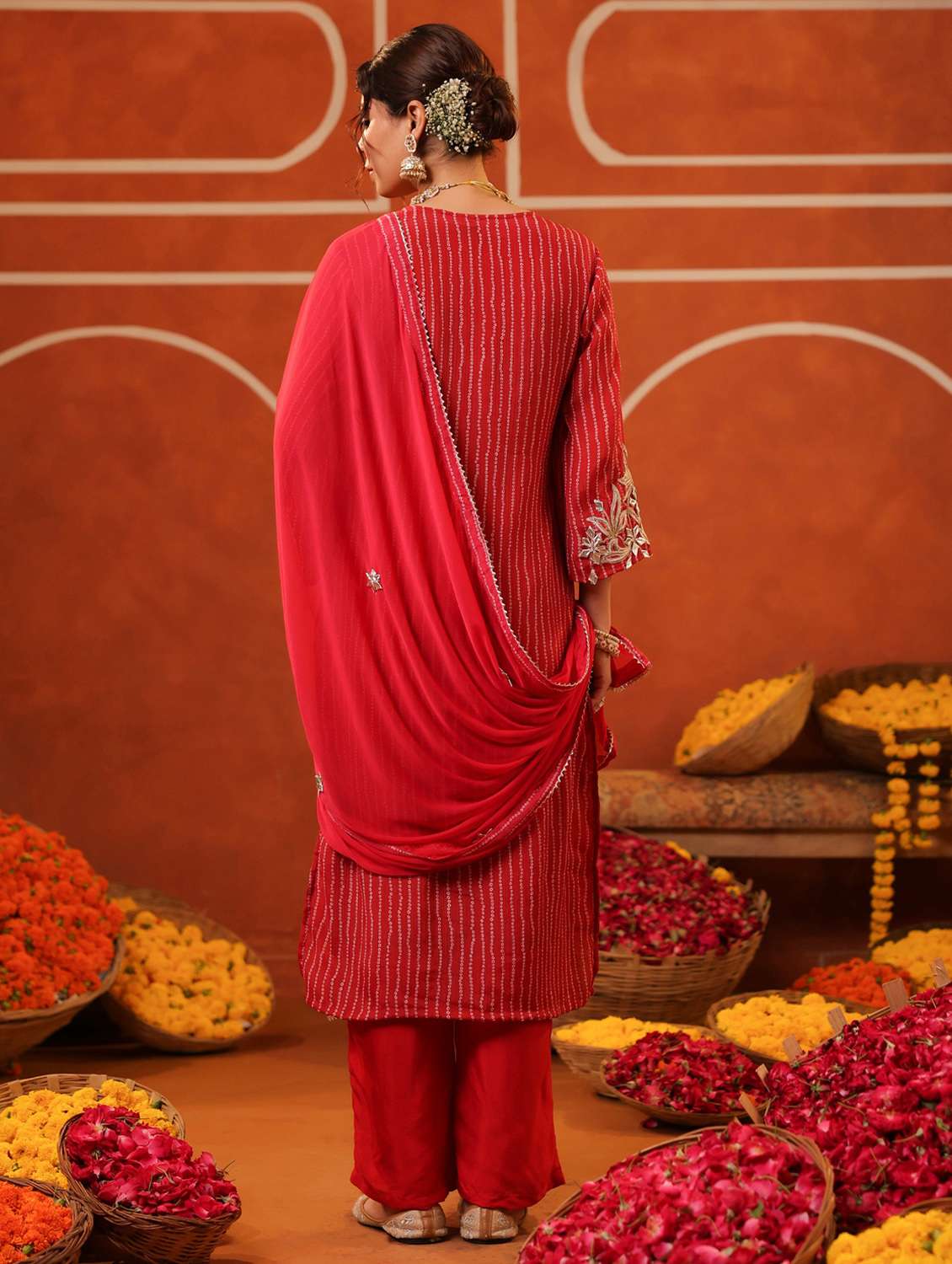 women three quarter sleeve kurta pant with dupatta set - 22062048 - Standard Image - 4