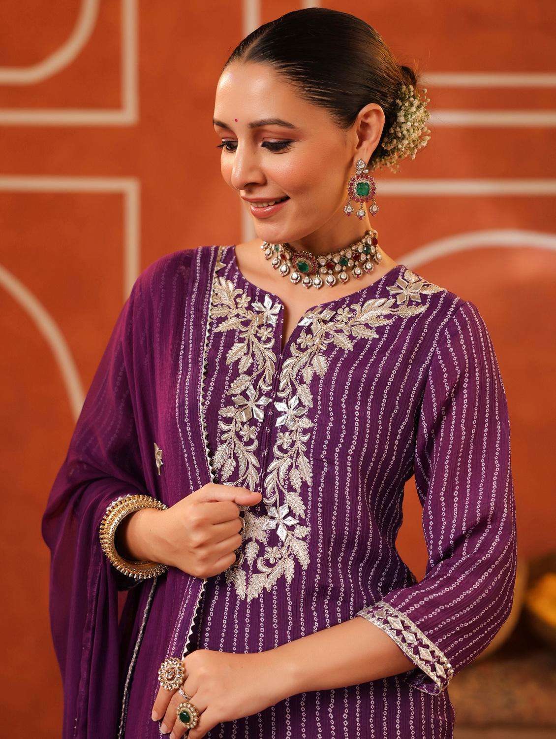 women three quarter sleeve kurta sharara with dupatta set - 22062051 -  Standard Image - 1