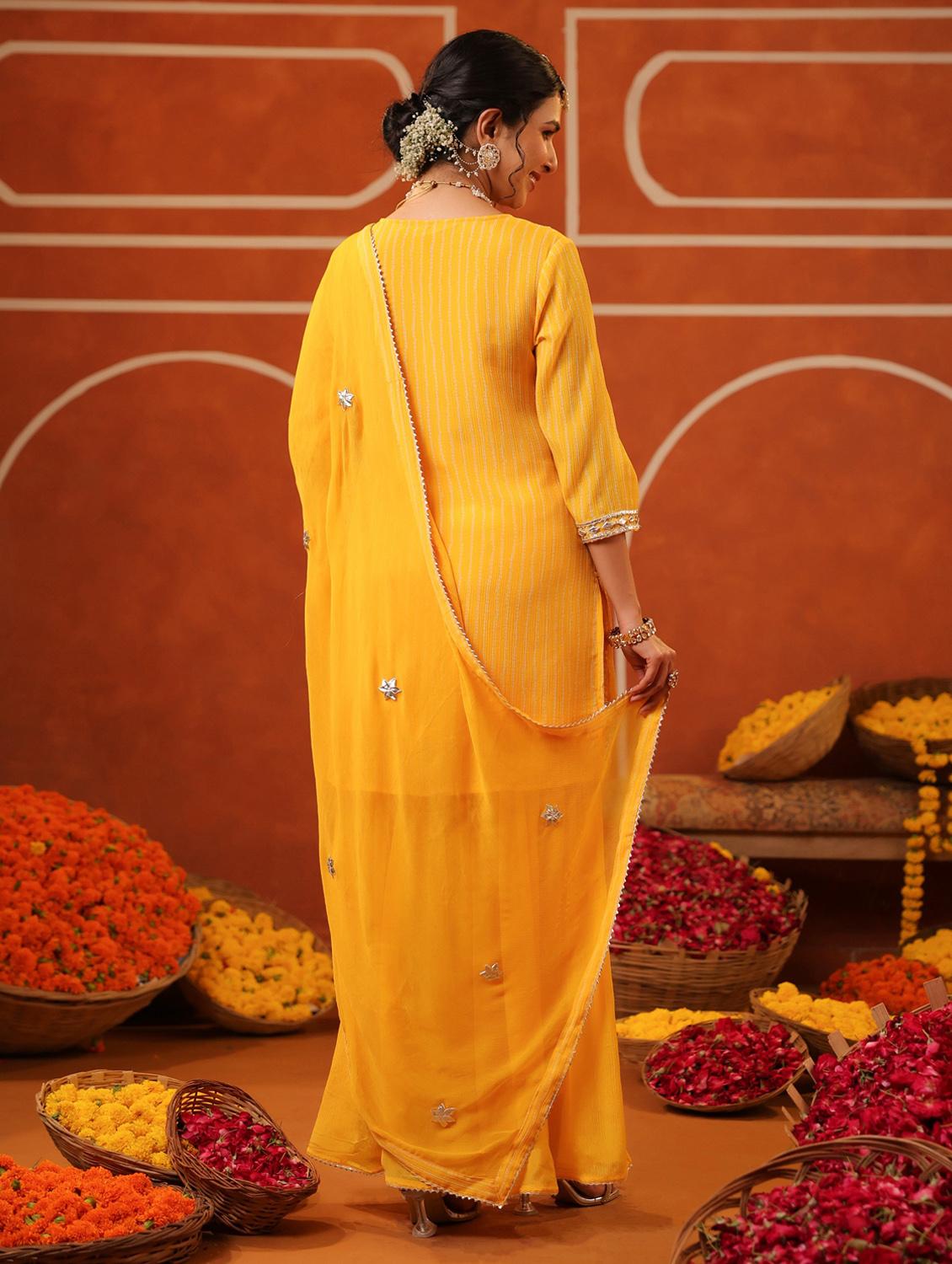 yellow silk blend kurta sharara set - 22062052 - Standard Image - 4