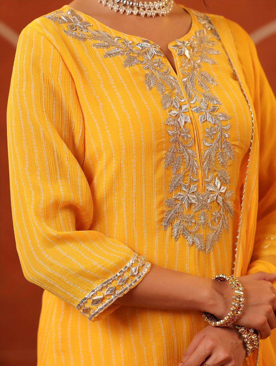 yellow silk blend kurta sharara set - 22062052 - Standard Image - 6
