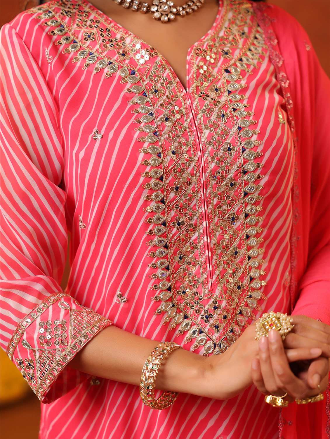 women three quarter sleeve kurta pant with dupatta set - 22062055 - Standard Image - 6