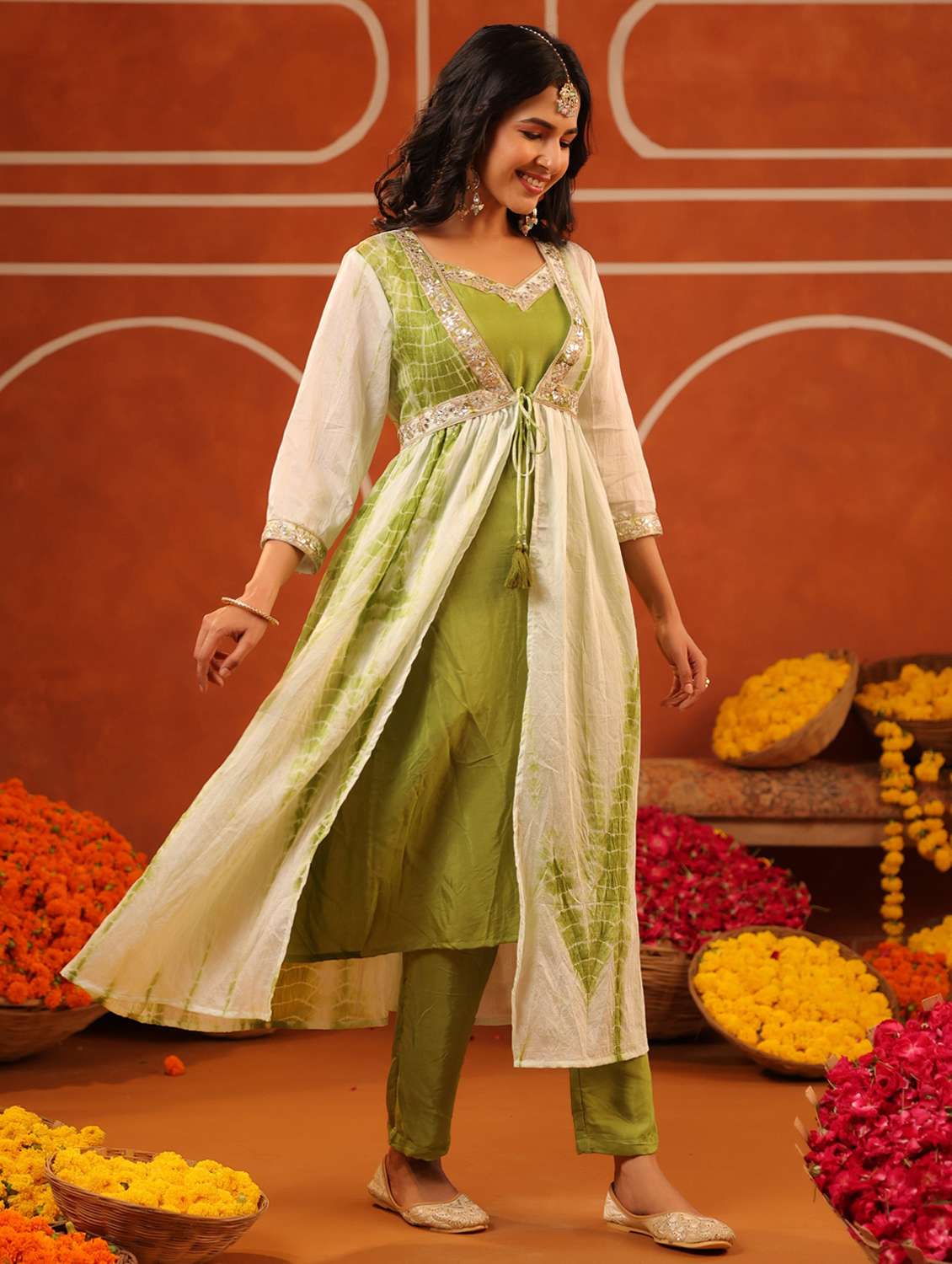 women three quarter sleeve kurta pant set - 22062063 -  Standard Image - 1