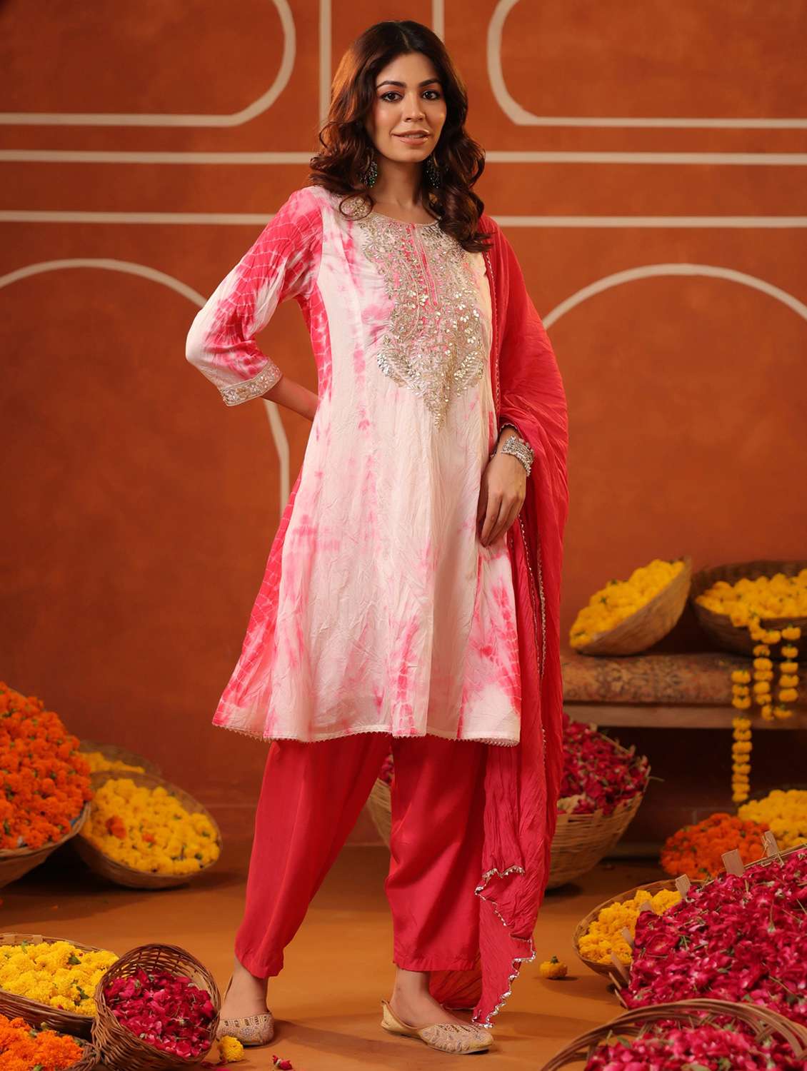 women three quarter sleeve kurta salwar with dupatta set - 22062072 -  Standard Image - 1