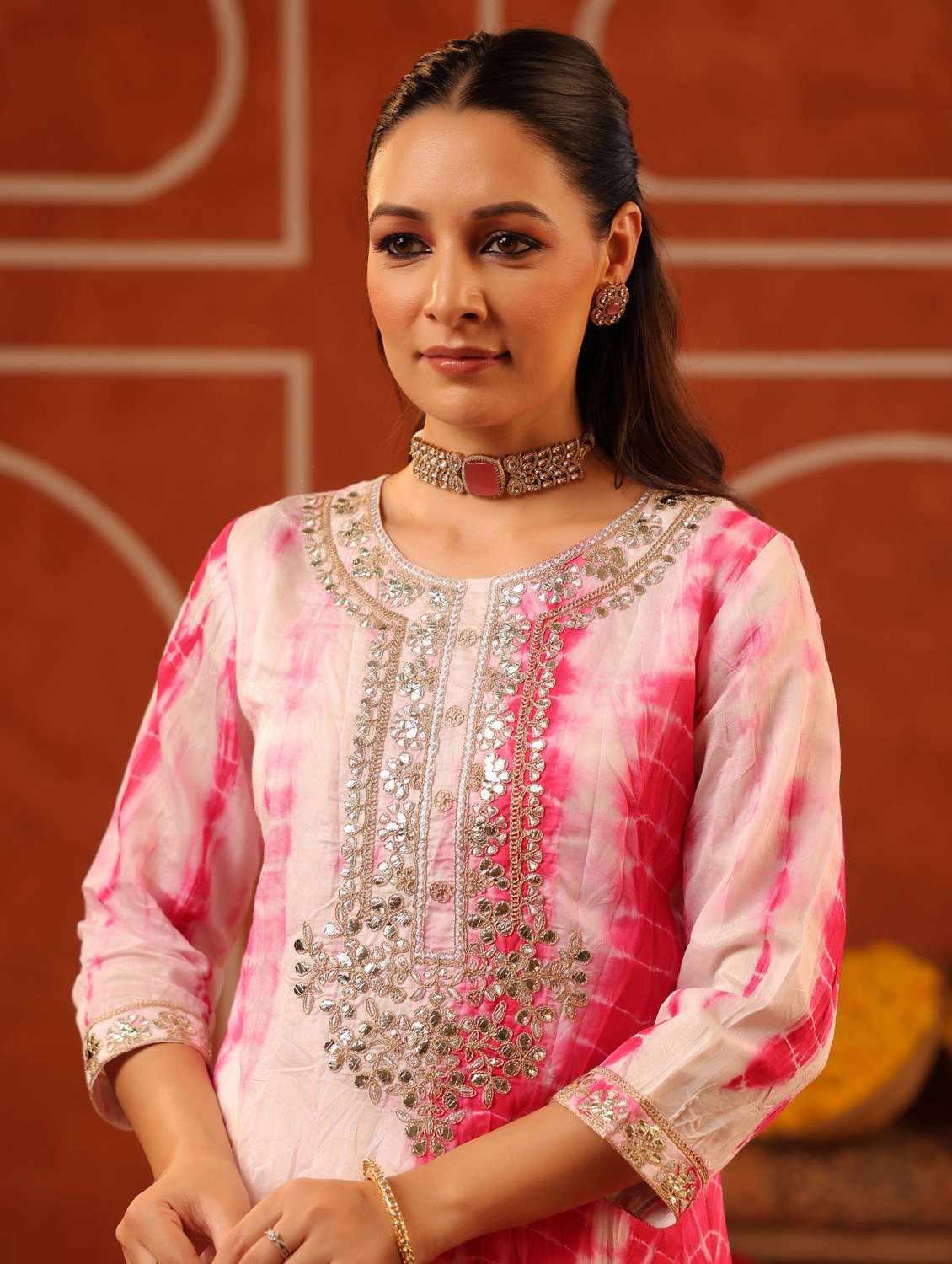 women three quarter sleeve kurta sharara with dupatta set - 22062074 - Standard Image - 4