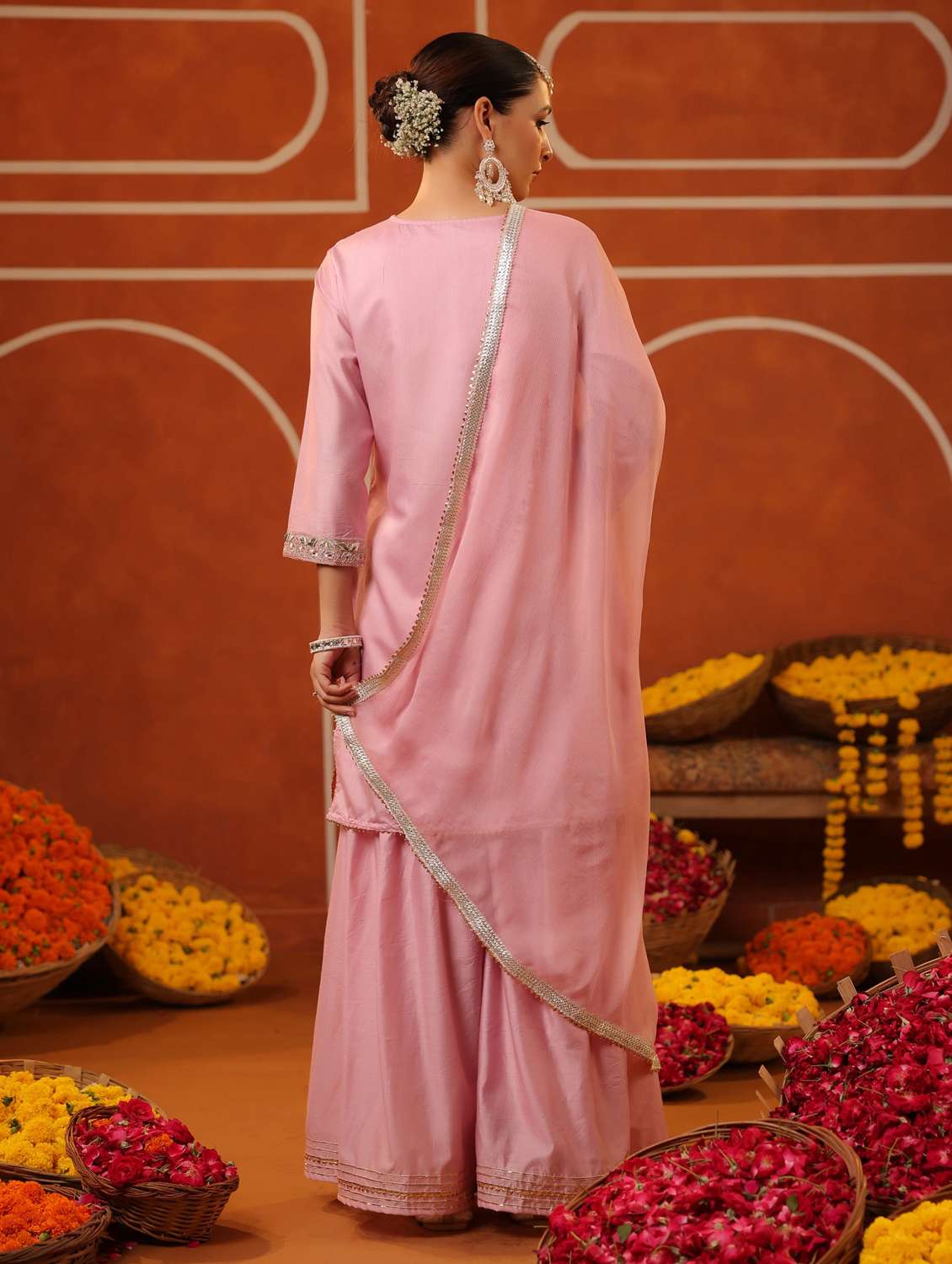 women three quarter sleeve kurta sharara with dupatta set - 22062082 - Standard Image - 4