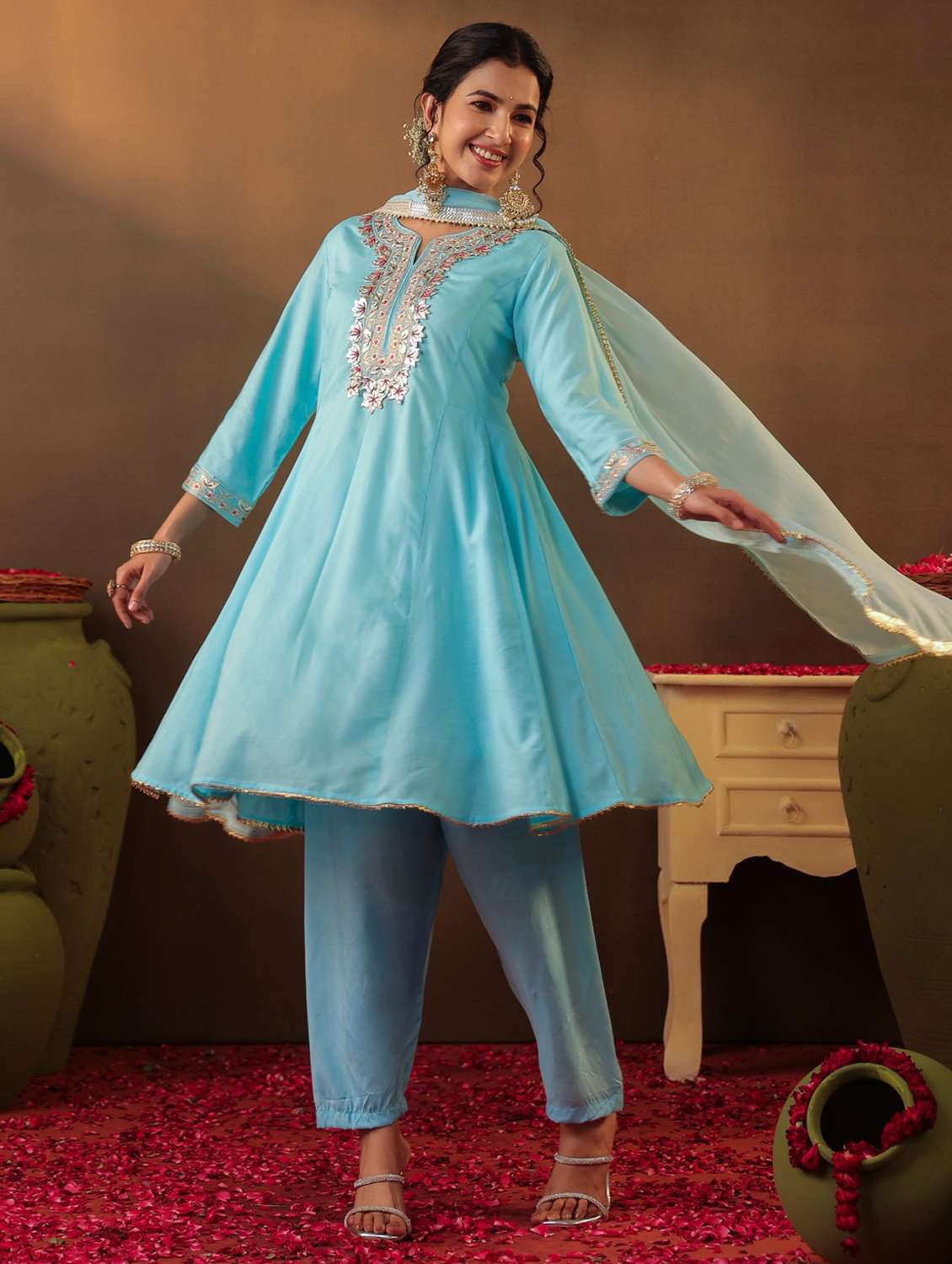 women three quarter sleeve kurta salwar with dupatta set - 22062084 -  Standard Image - 1