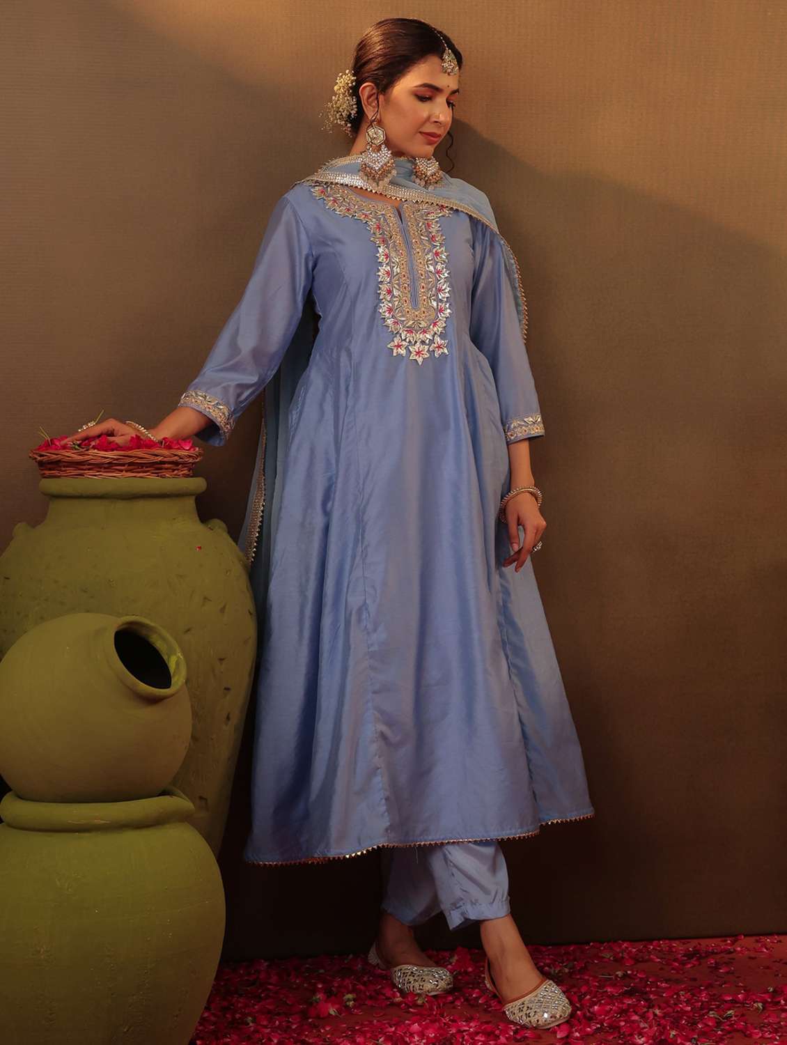 women three quarter sleeve kurta pant with dupatta set - 22062086 -  Standard Image - 1