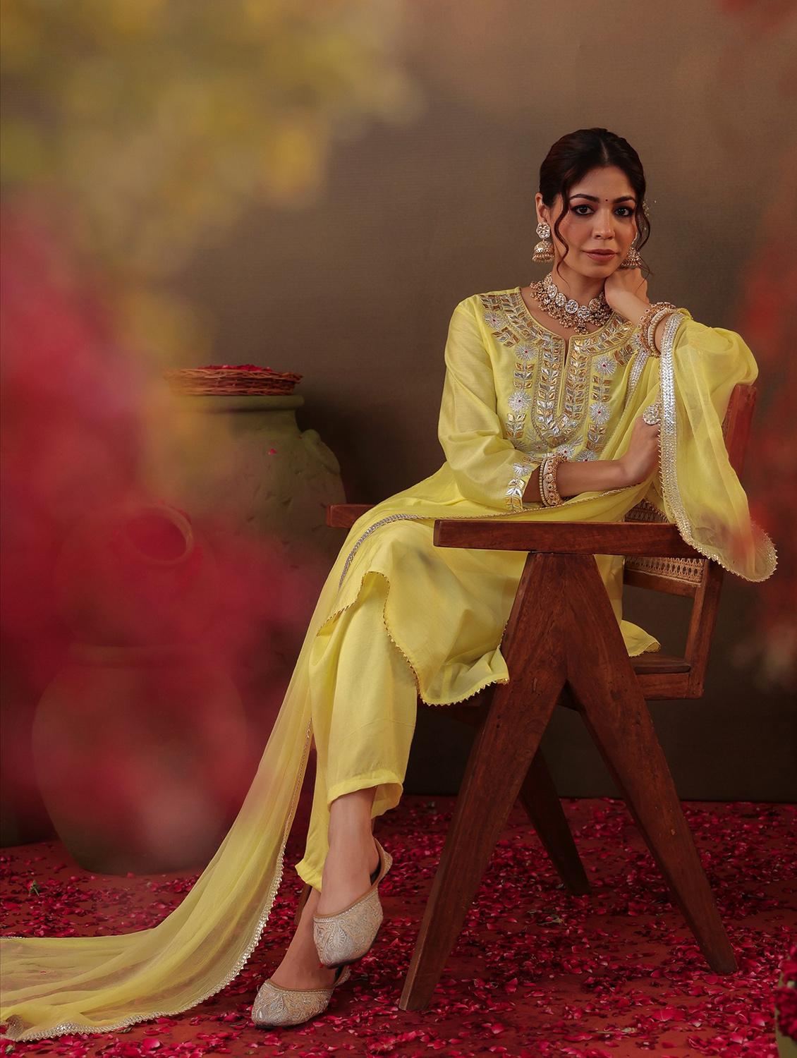 yellow silk anarkali set - 22062087 - Standard Image - 1