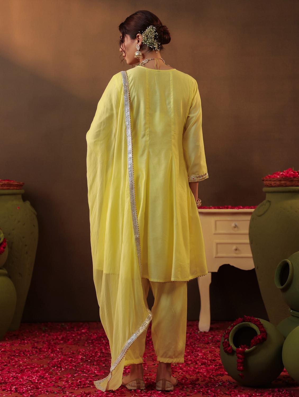 yellow silk anarkali set - 22062087 - Standard Image - 4