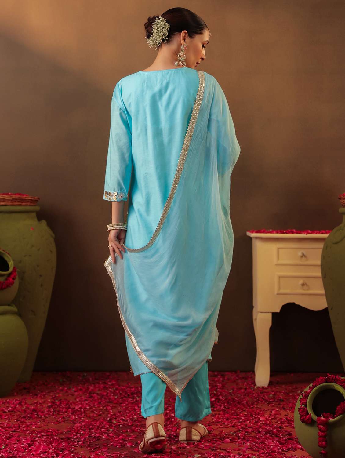 light blue silk kurta pant set - 22062093 - Standard Image - 4