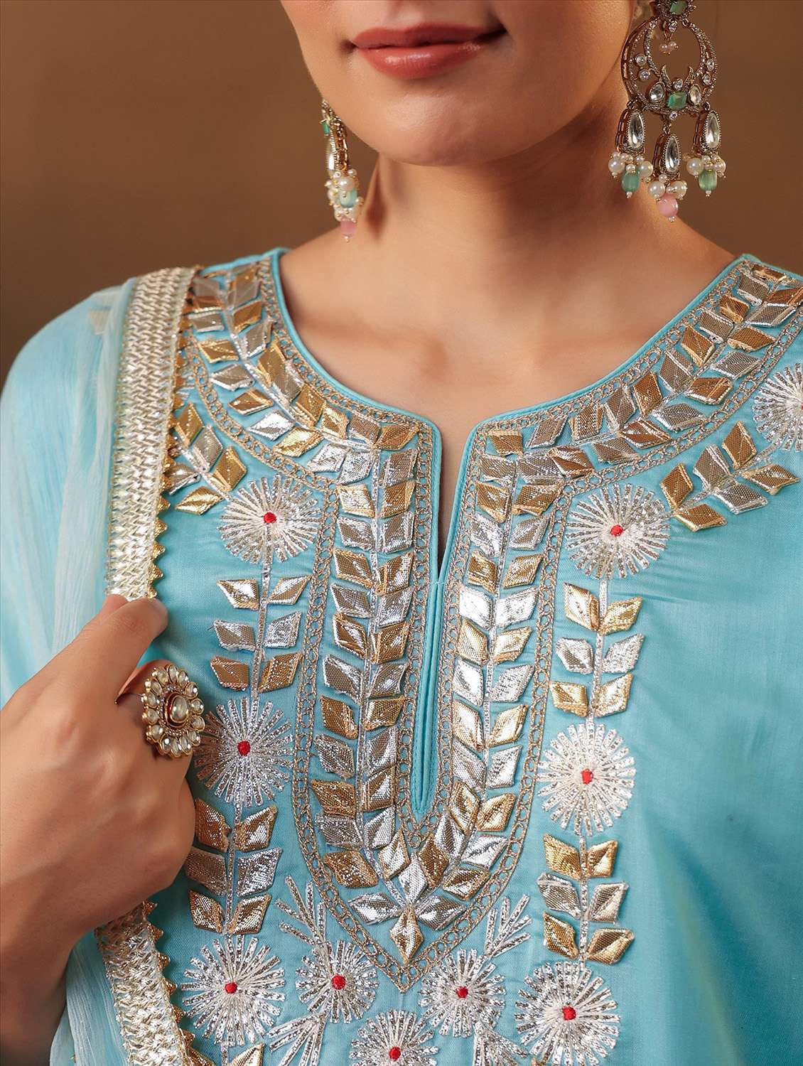 light blue silk kurta pant set - 22062093 - Standard Image - 6