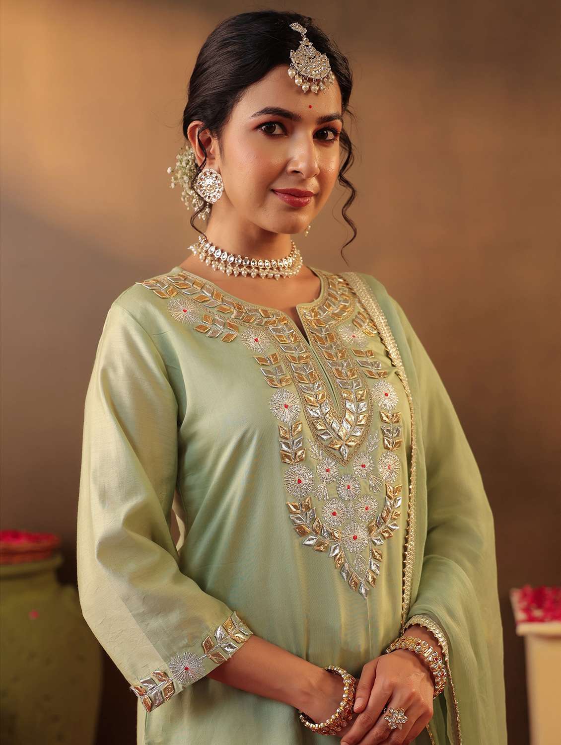 women three quarter sleeve kurta pant with dupatta set - 22062094 - Standard Image - 6
