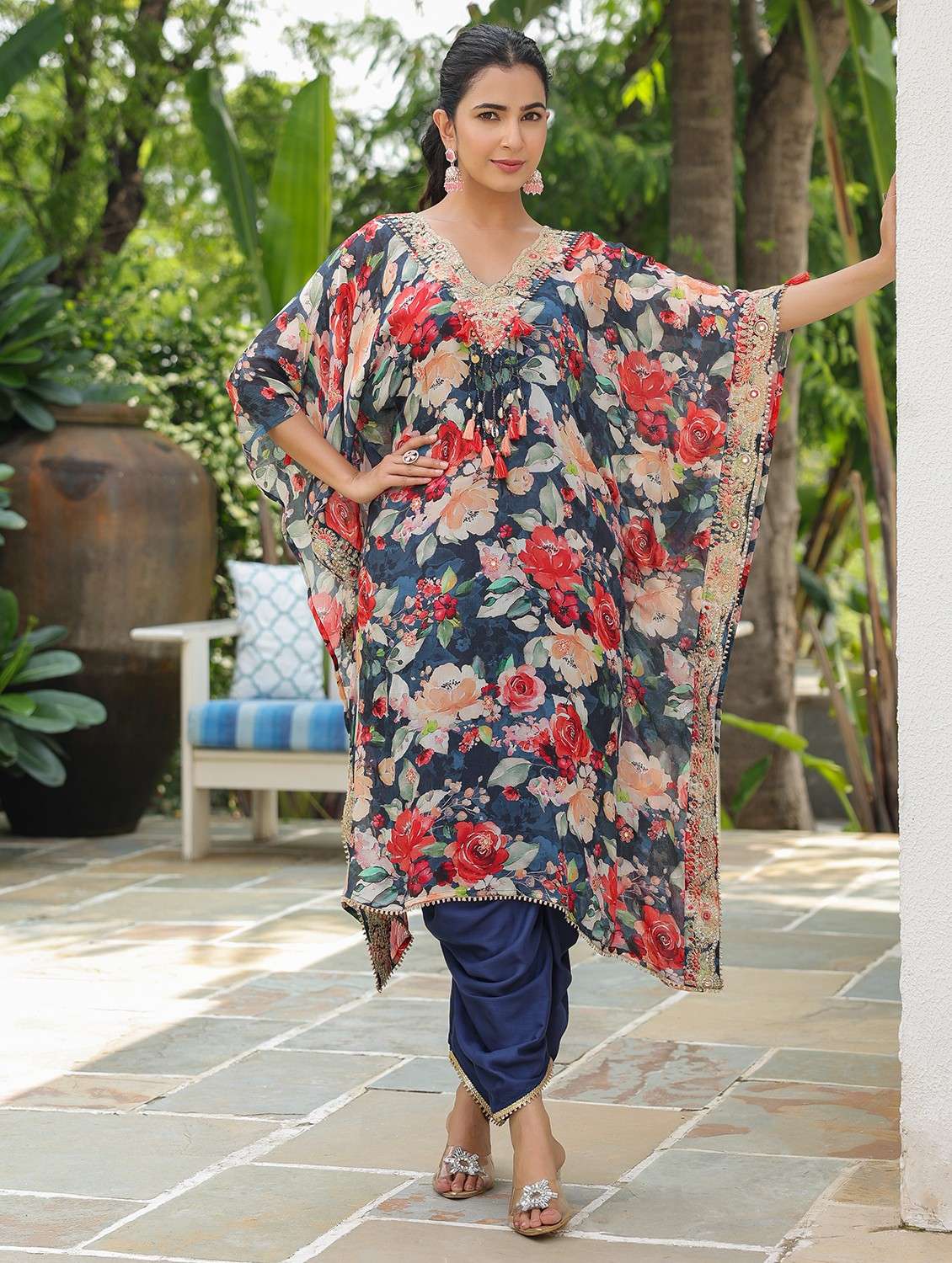 women floral printed kimono sleeve kaftan set - 22062100 - Standard Image - 1