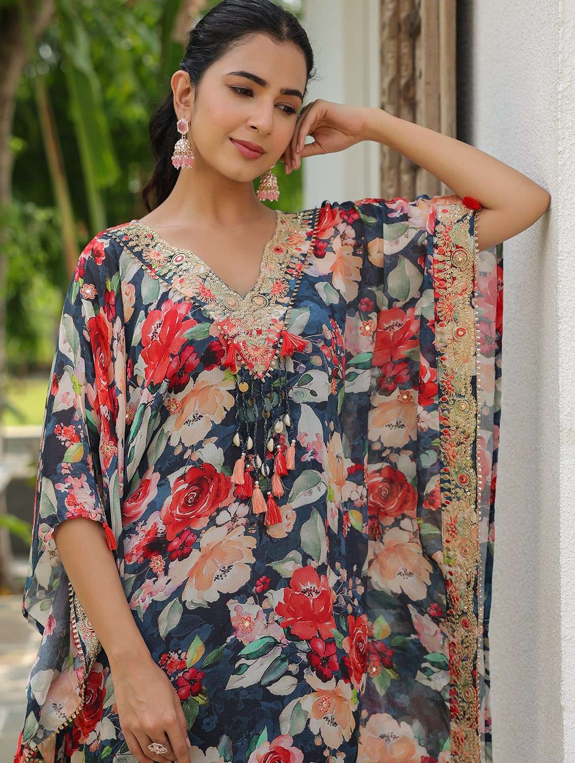 women floral printed kimono sleeve kaftan set - 22062100 - Standard Image - 4