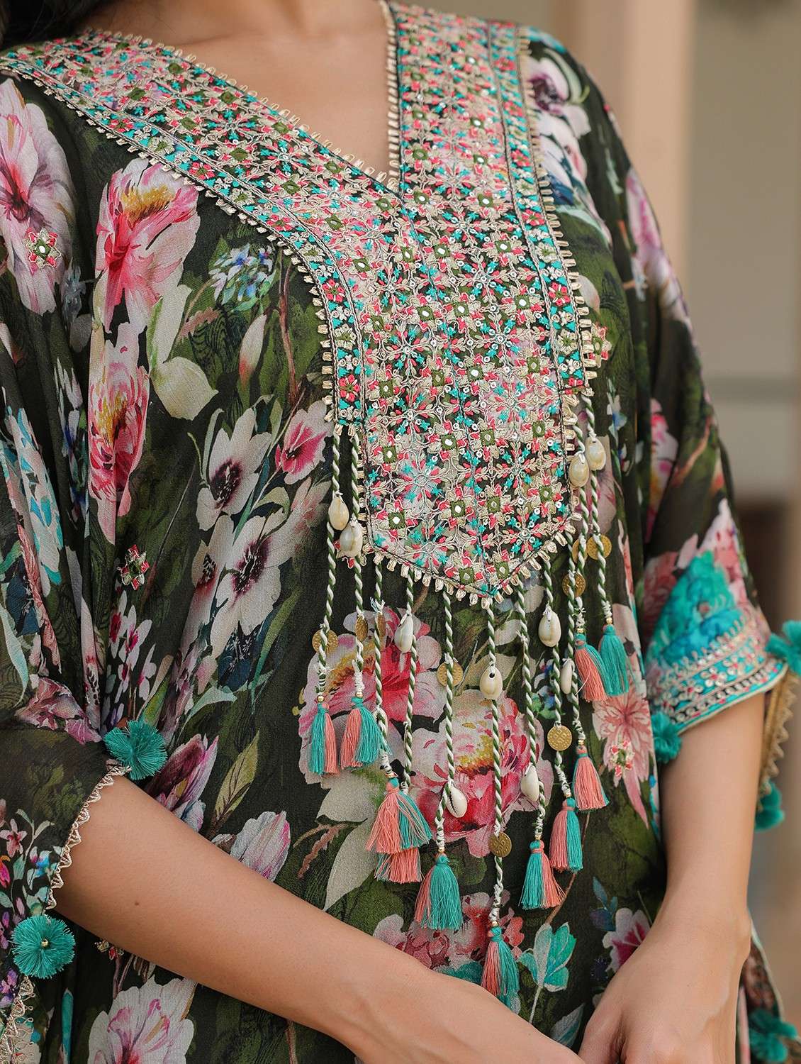 women floral printed kimono sleeve kaftan set - 22062101 - Standard Image - 4