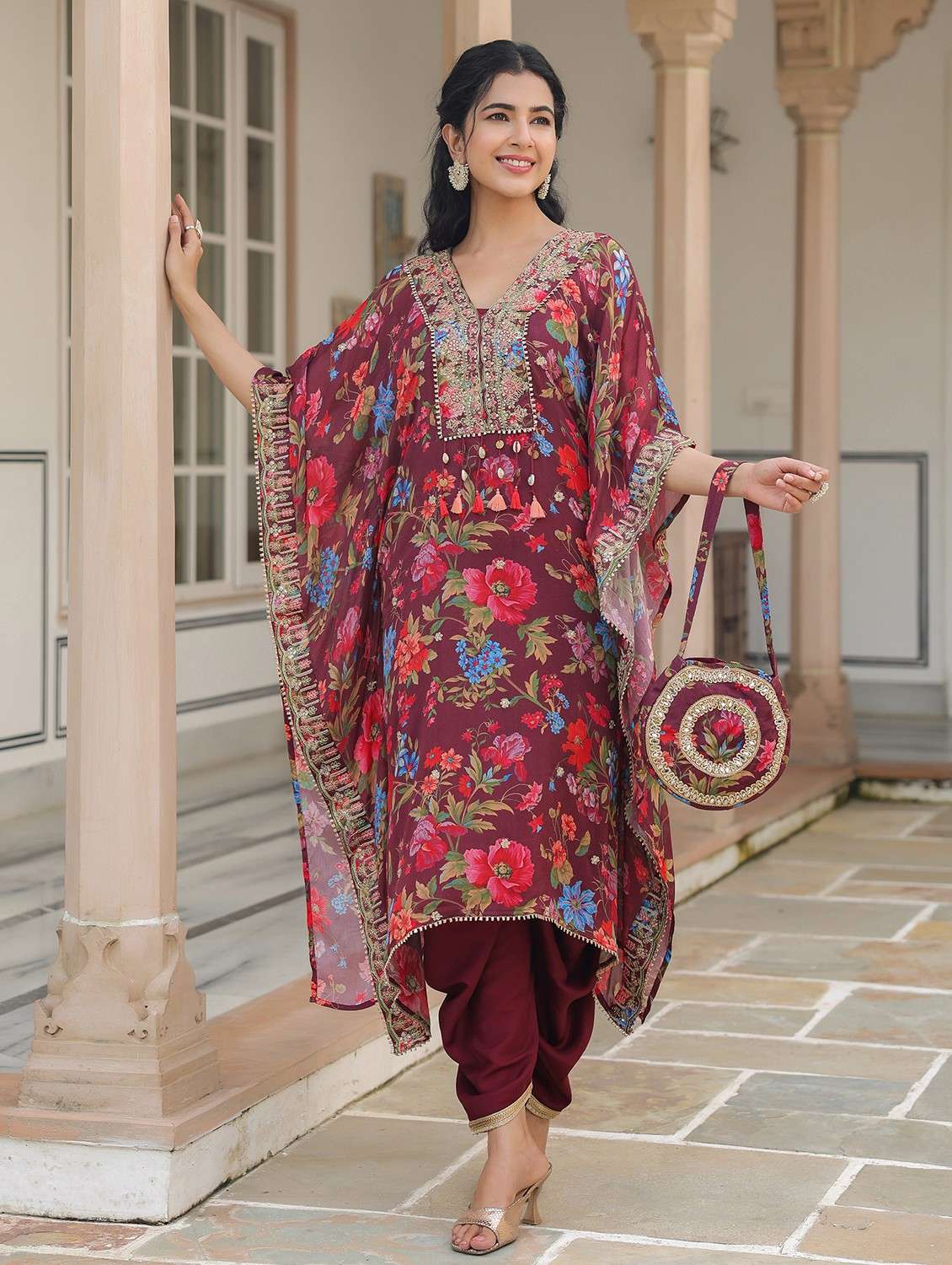 women floral printed kimono sleeve kaftan set - 22062102 - Zoom Image - 0