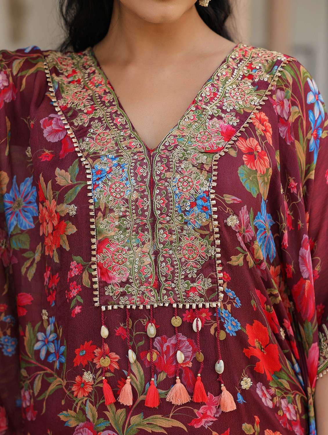 women floral printed kimono sleeve kaftan set - 22062102 - Standard Image - 4