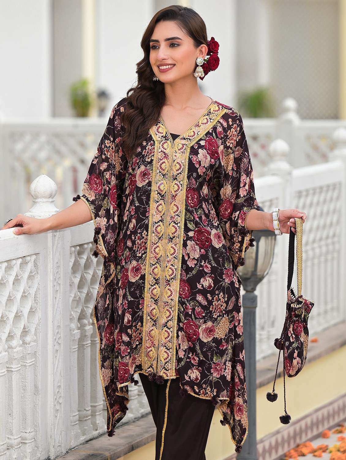 women floral printed kimono sleeve kaftan set - 22062104 -  Standard Image - 1