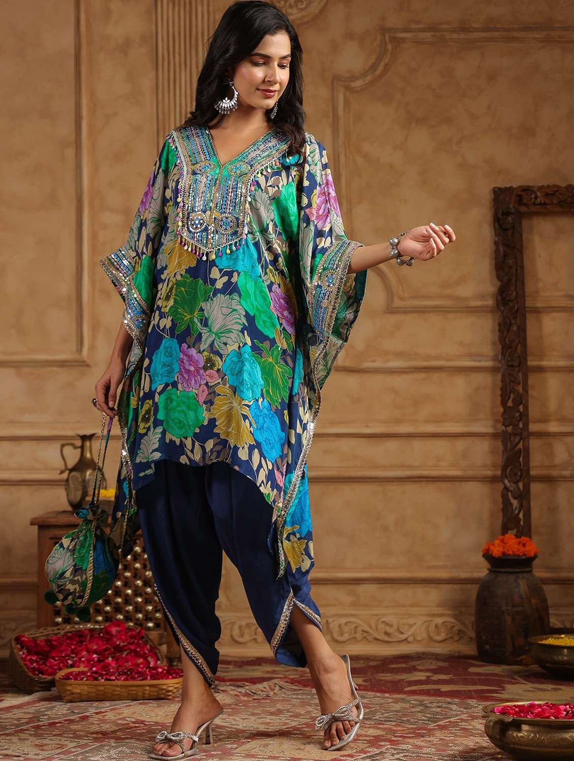 women floral printed kimono sleeve kaftan set - 22062112 - Standard Image - 1
