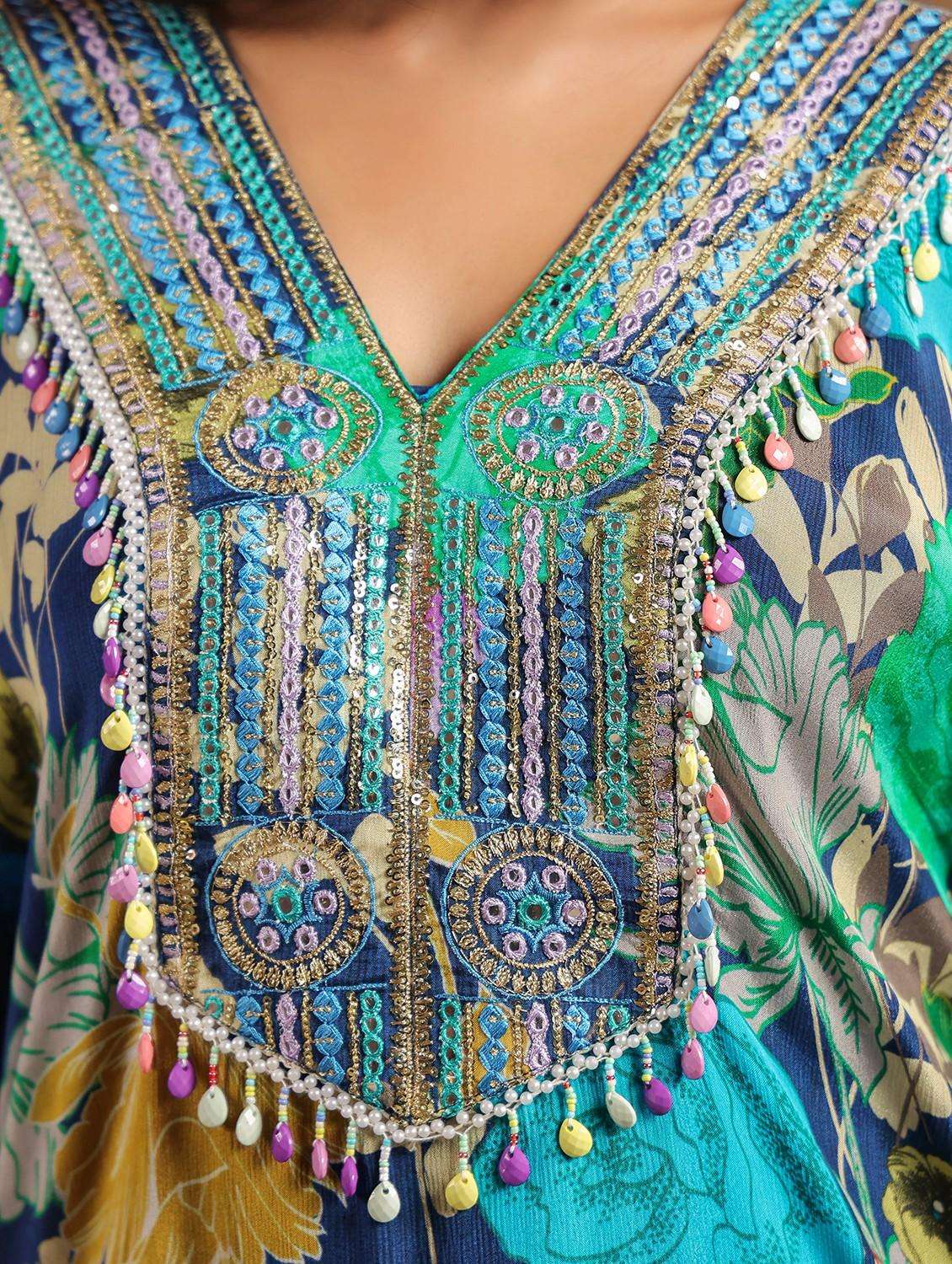 women floral printed kimono sleeve kaftan set - 22062112 -  Standard Image - 1