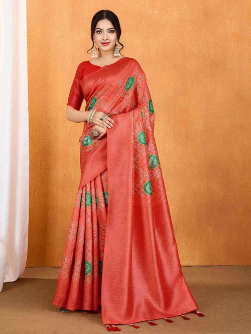 women bandhani printed bordered saree with blouse - 22062140 -  Standard Image - 0