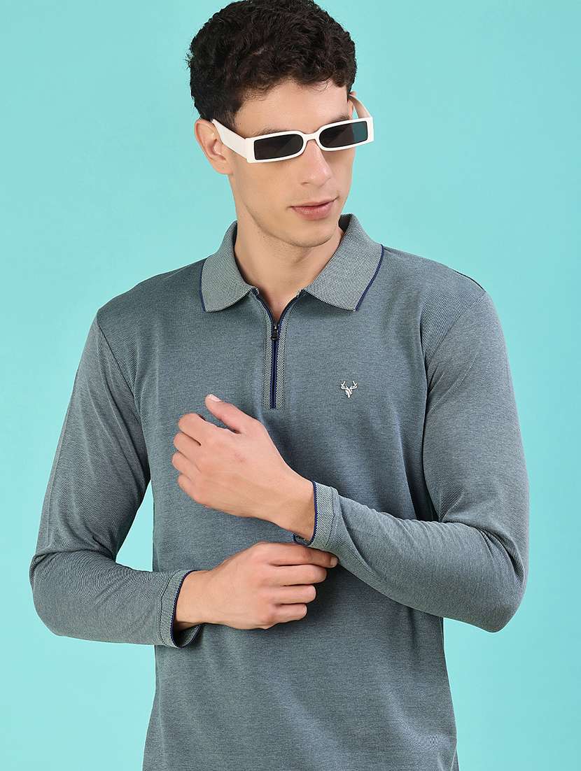 men solid long sleeve regular fit polo t-shirt