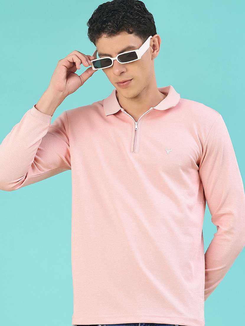 men solid long sleeve regular fit polo t-shirt