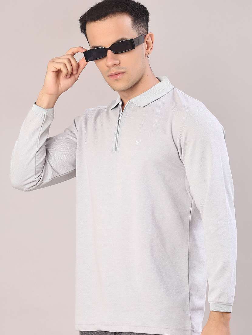 men solid long sleeve regular fit polo t-shirt