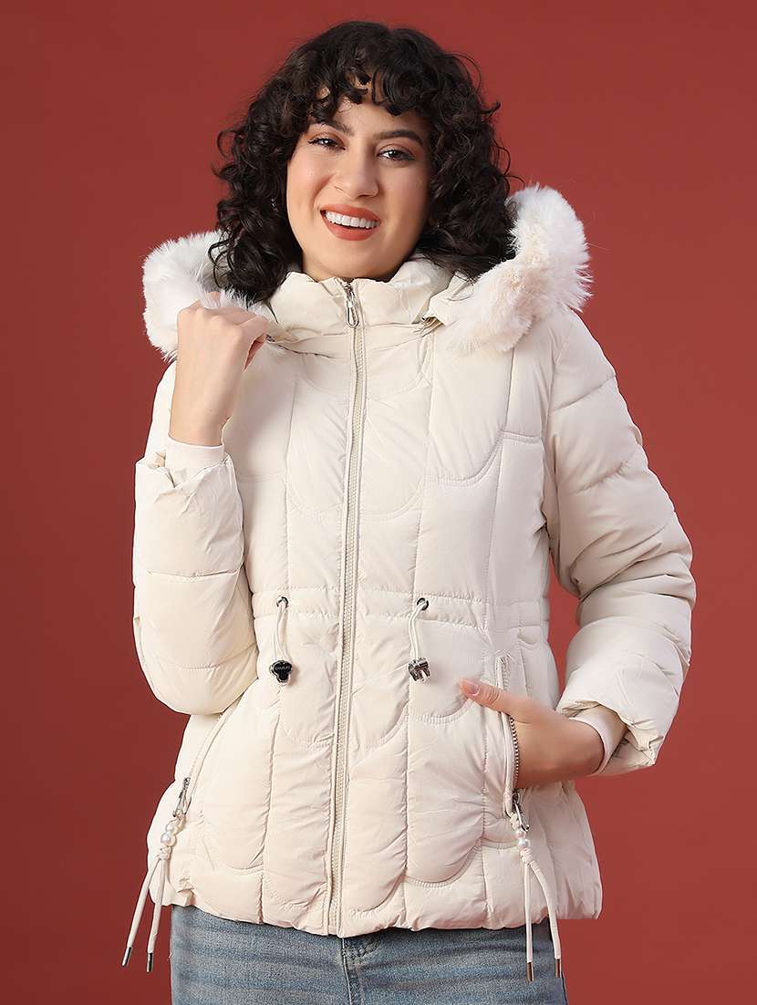 women solid long sleeve hooded puffer jacket - 22062519 -  Standard Image - 1