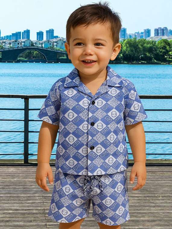 boys printed shirt & shorts co-ords set - 22062534 -  Standard Image - 1