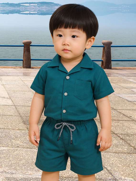 boys solid shirt & shorts co-ords set - 22062535 -  Standard Image - 1