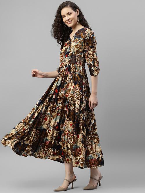 brown crepe anarkali kurta - 22062674 - Standard Image - 0