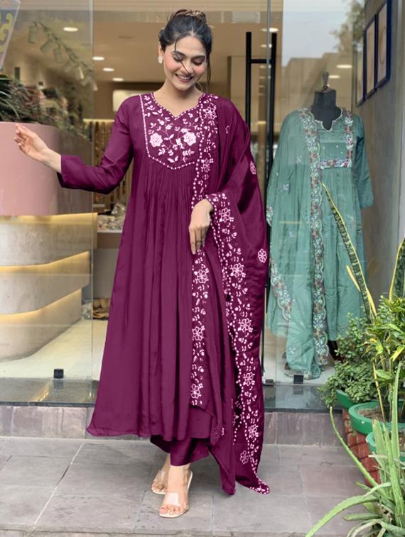 women embroidered long sleeve kurta pant with dupatta set - 22062824 - Standard Image - 1