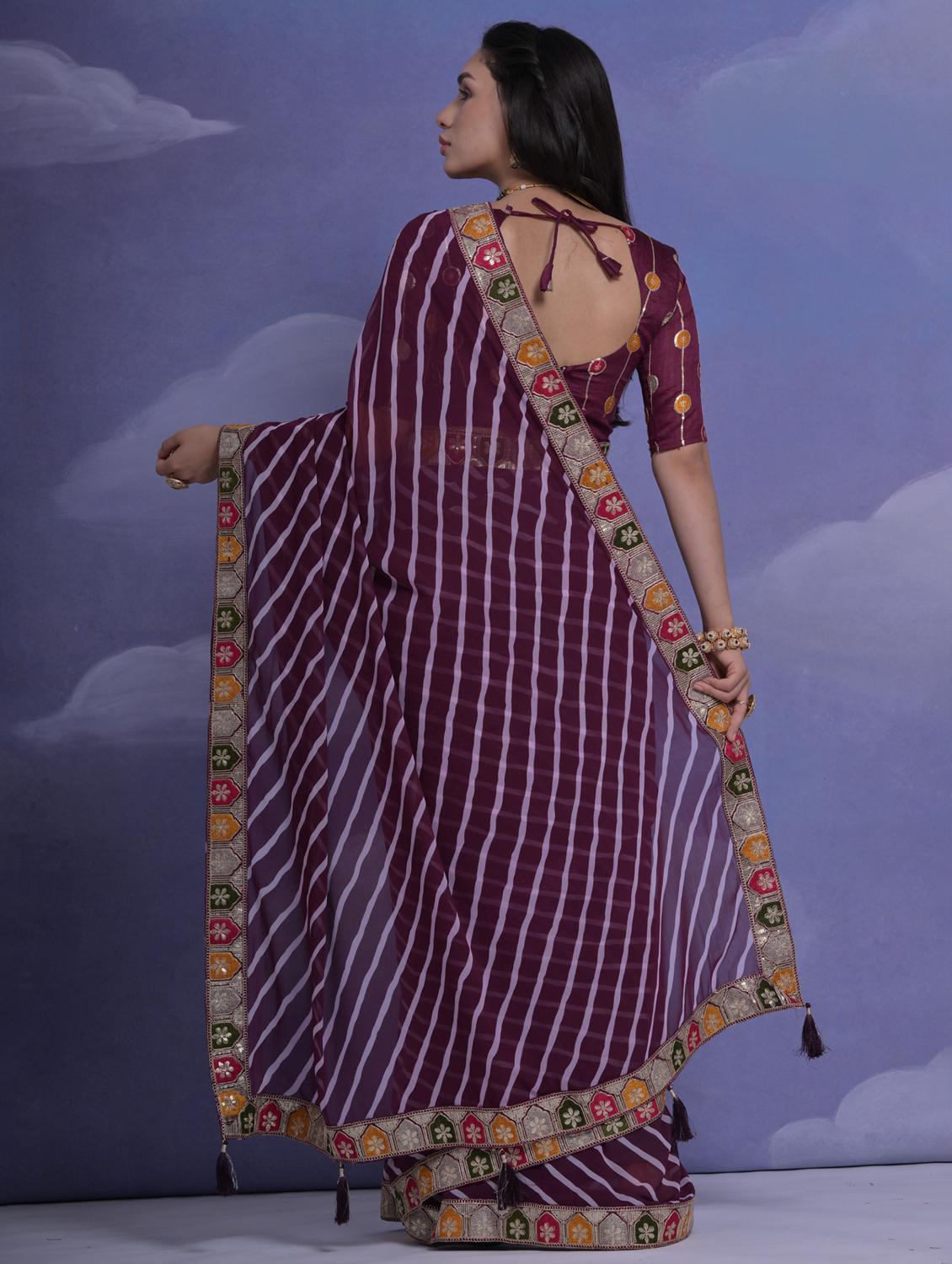 women striped bordered saree with blouse - 22062933 - Standard Image - 1