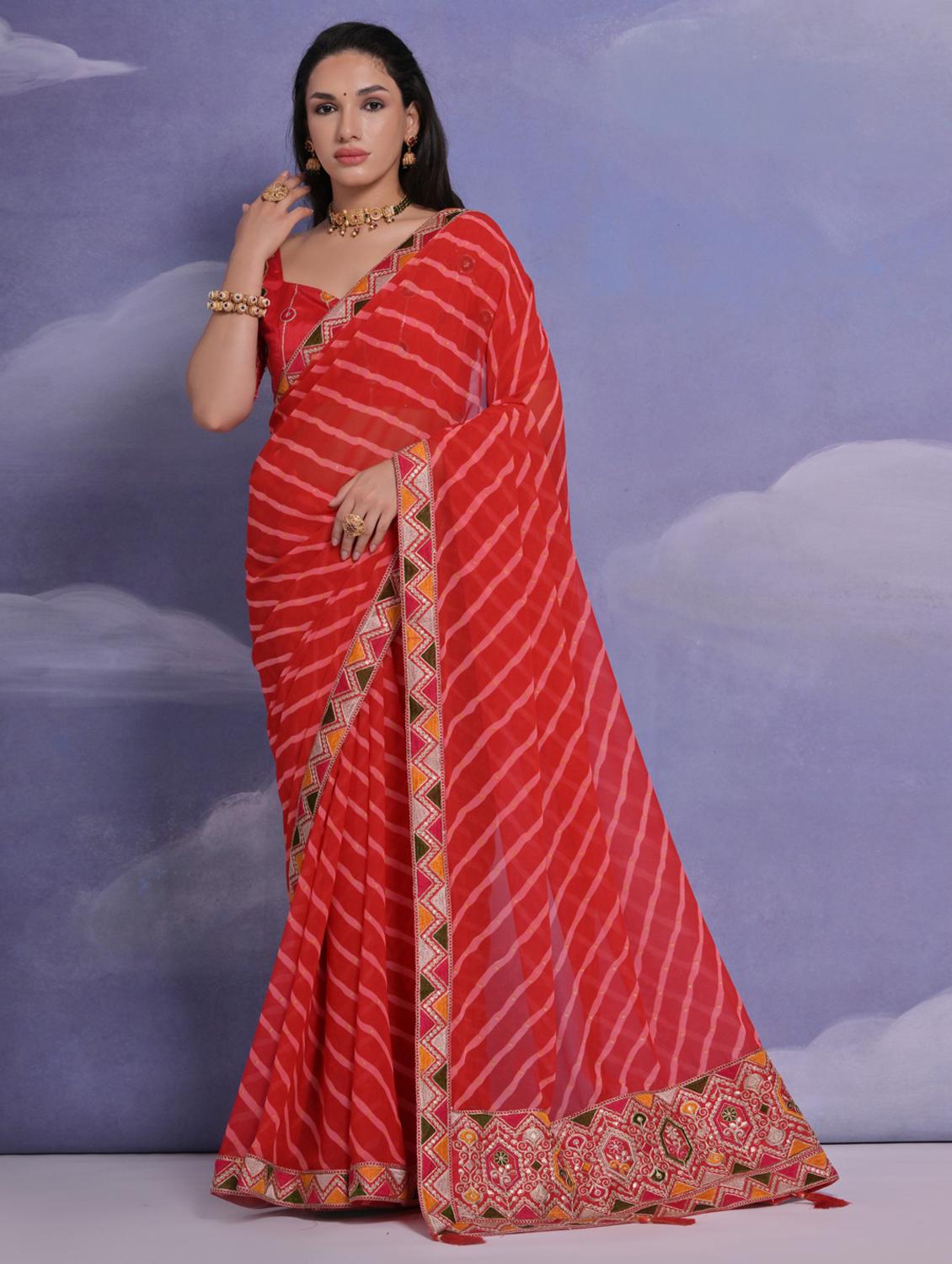 women striped bordered saree with blouse - 22062941 - Zoom Image - 0