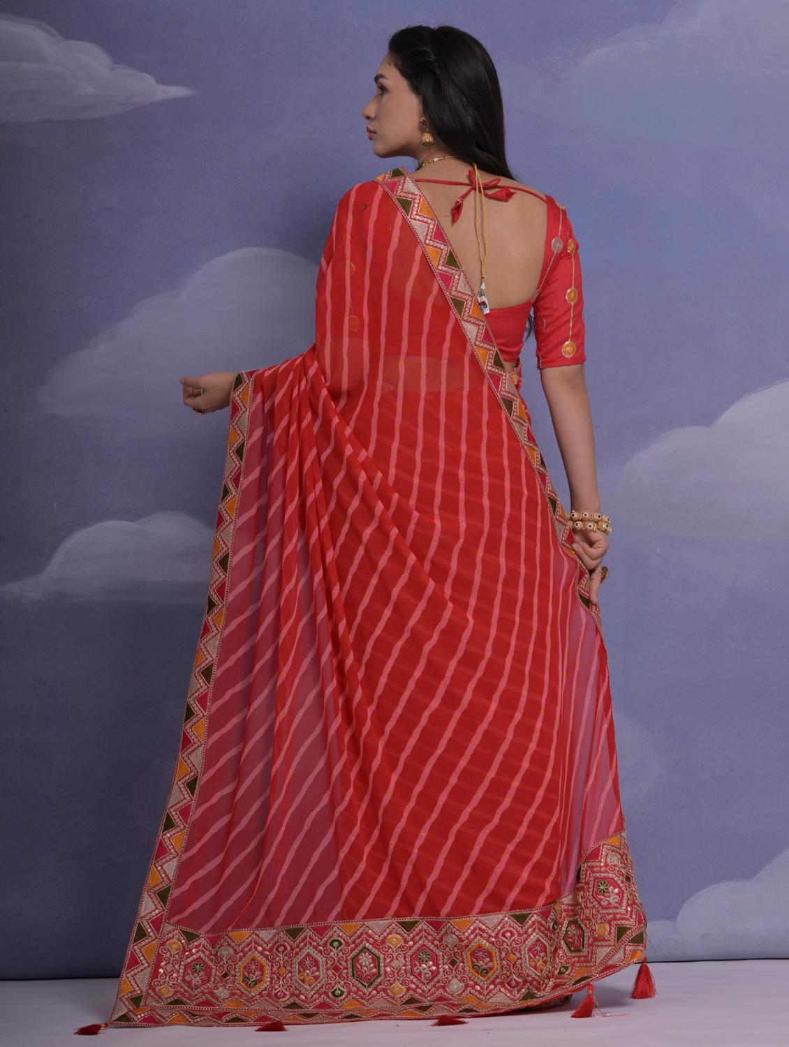 women striped bordered saree with blouse - 22062941 - Standard Image - 1