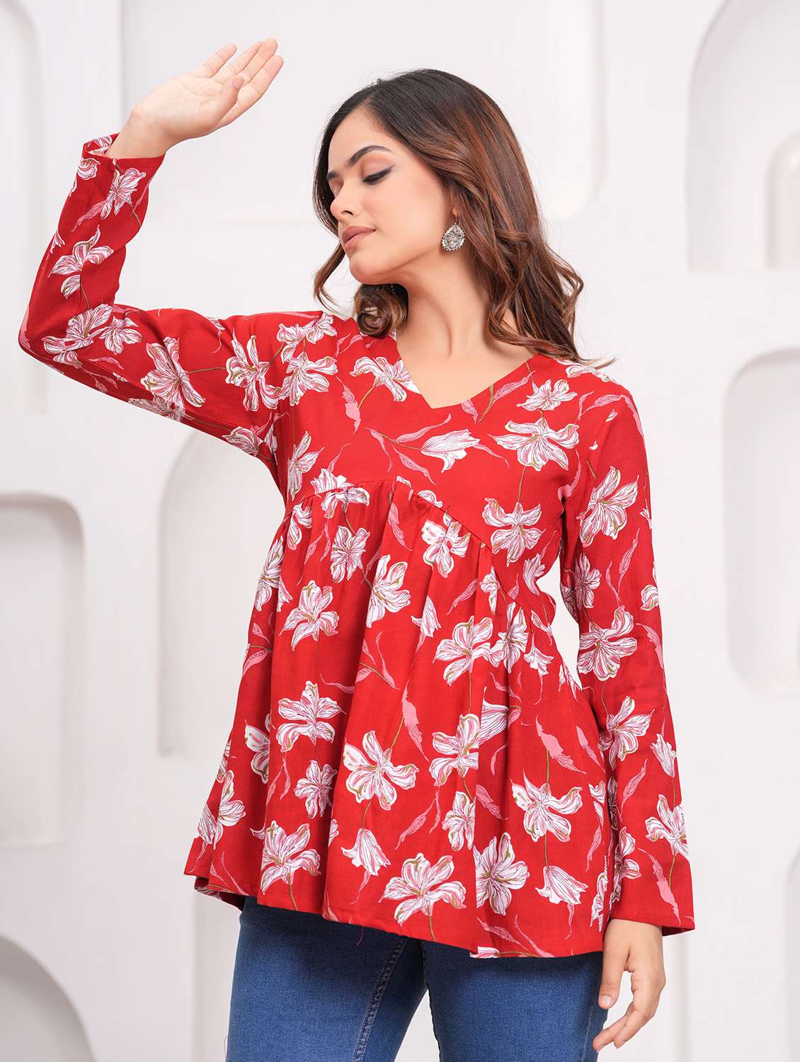 women printed long sleeve flared kurti - 22062943 -  Standard Image - 1