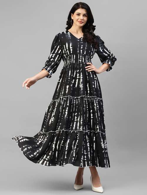 women printed puff sleeve tiered maxi dress - 22062962 - Standard Image - 0
