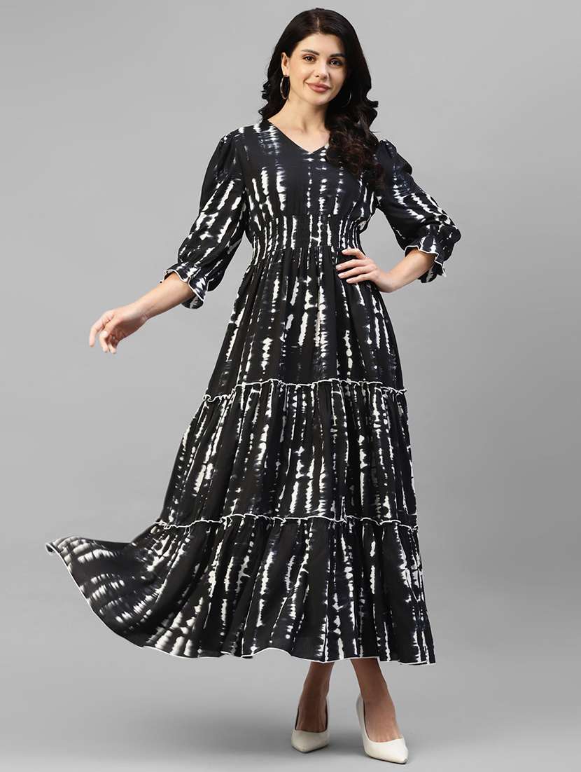 women printed puff sleeve tiered maxi dress - 22062962 - Zoom Image - 0