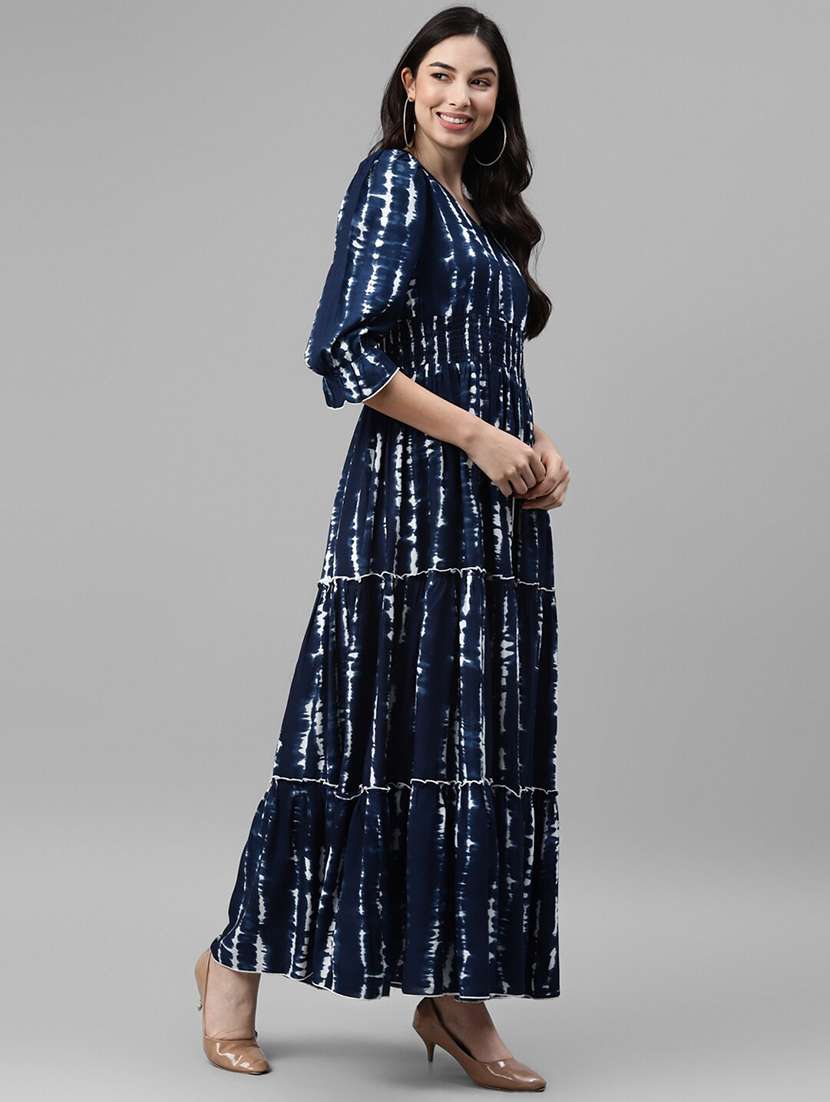 women printed puff sleeve tiered maxi dress - 22062963 - Standard Image - 1
