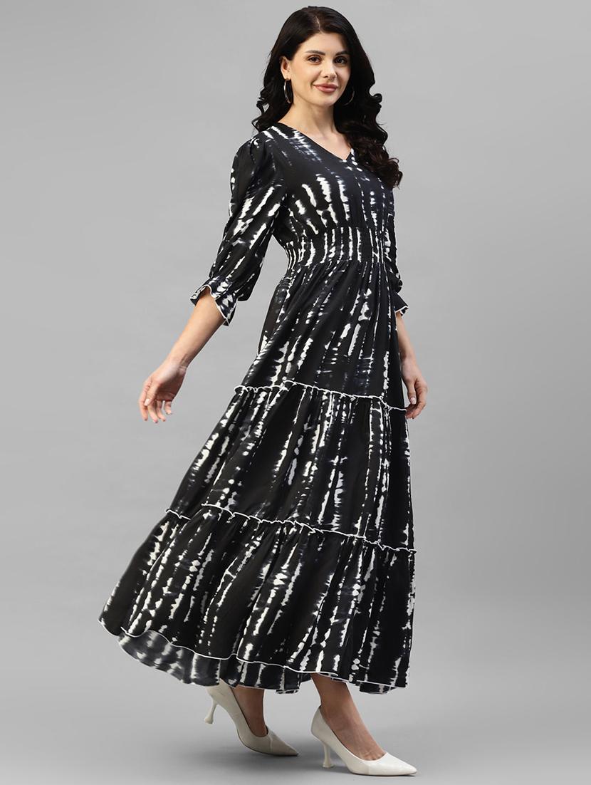 women printed puff sleeve tiered maxi dress - 22062967 - Standard Image - 1