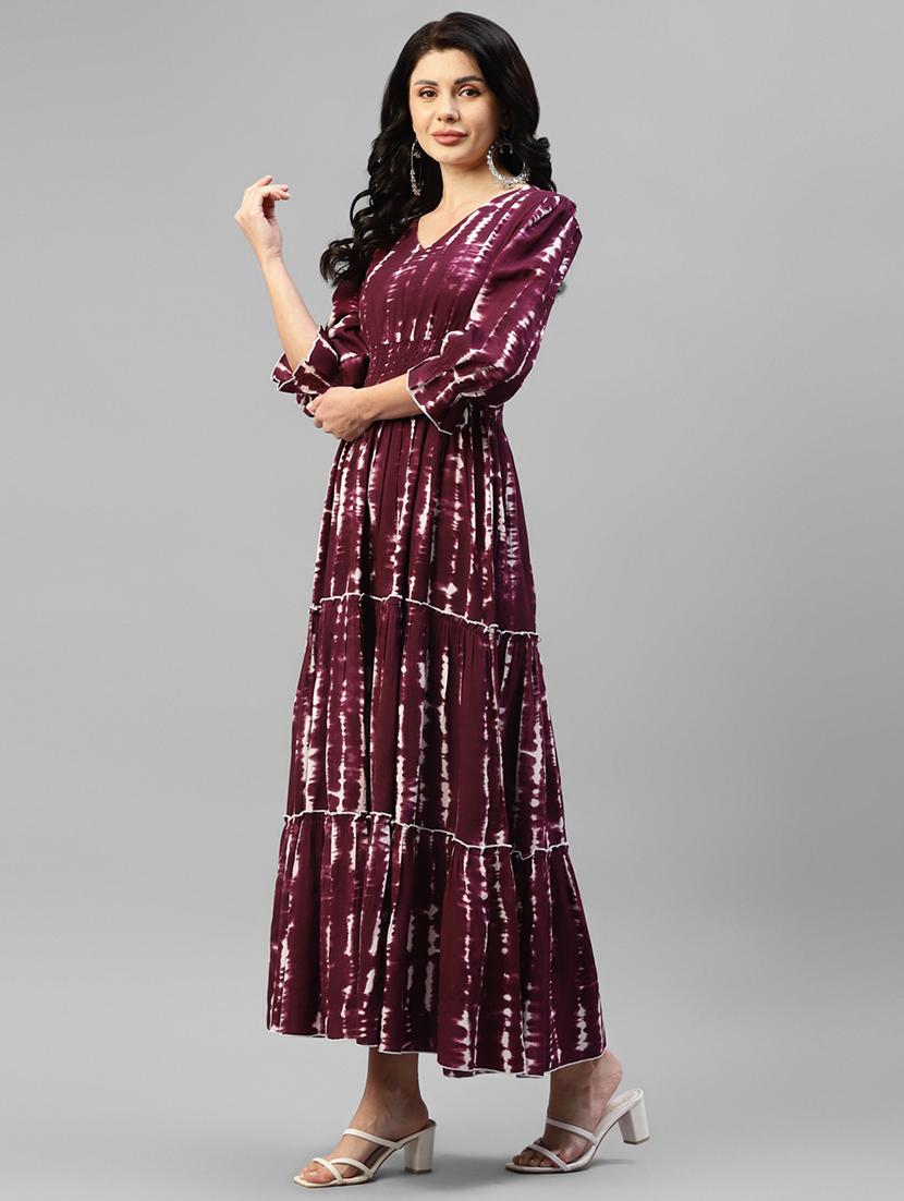 women printed puff sleeve tiered maxi dress - 22062971 - Zoom Image - 0