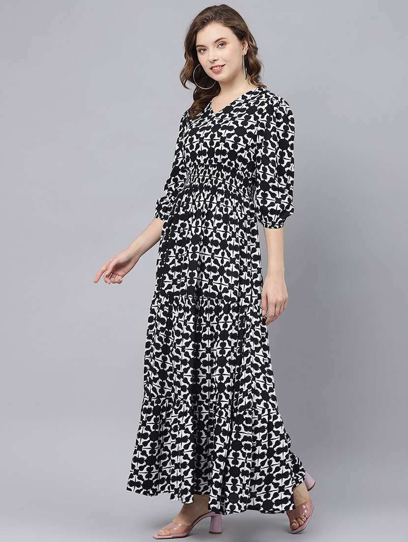 women printed puff sleeve tiered maxi dress - 22062983 -  Standard Image - 1