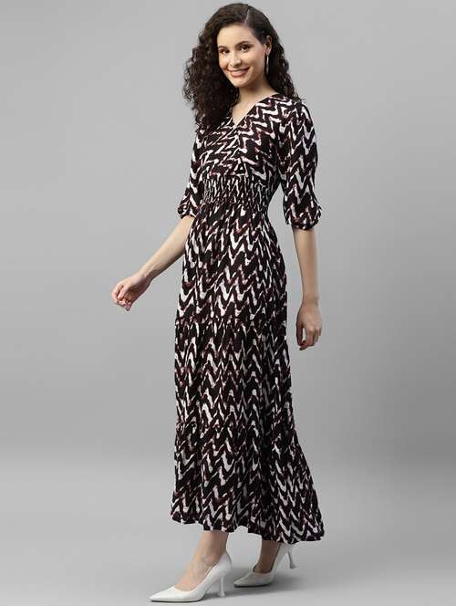 women printed puff sleeve tiered maxi dress - 22062999 - Standard Image - 0