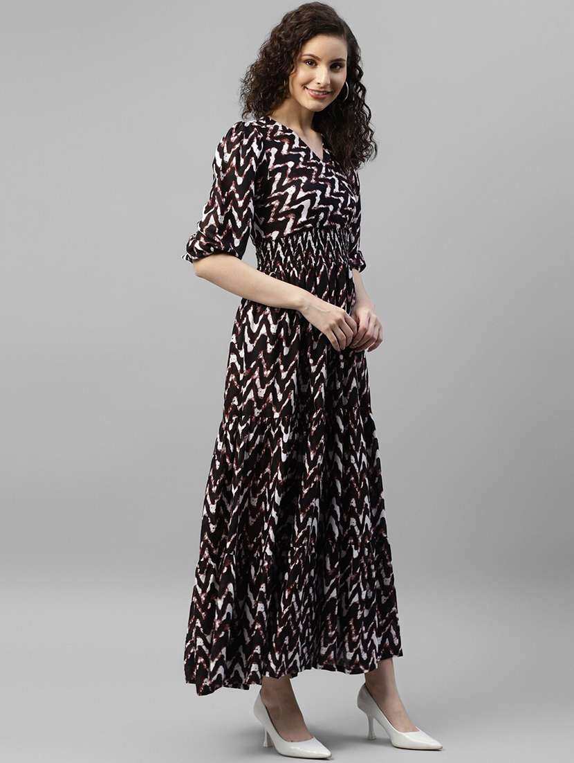 women printed puff sleeve tiered maxi dress - 22063002 - Standard Image - 1