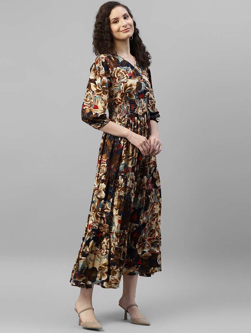 women printed puff sleeve tiered maxi dress - 22063016 -  Standard Image - 1