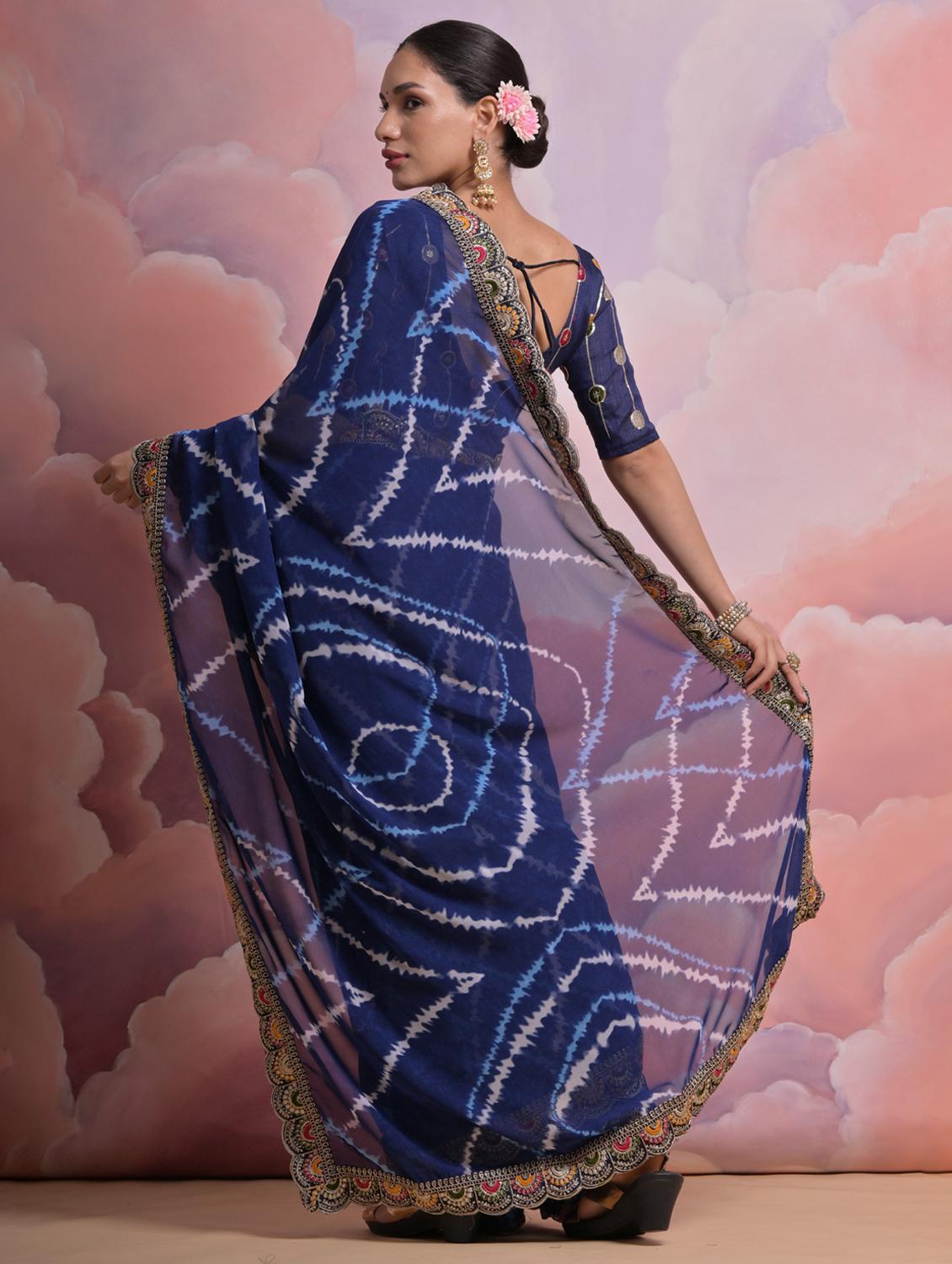 women tie & dye printed bordered saree with blouse - 22063024 - Standard Image - 1