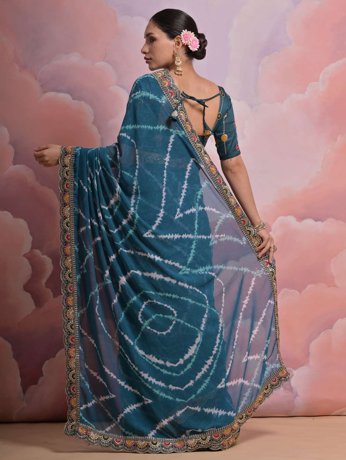 women tie & dye printed bordered saree with blouse - 22063026 -  Standard Image - 1