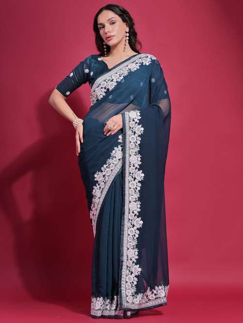 women solid with bordered saree with blouse - 22063040 - Standard Image - 0