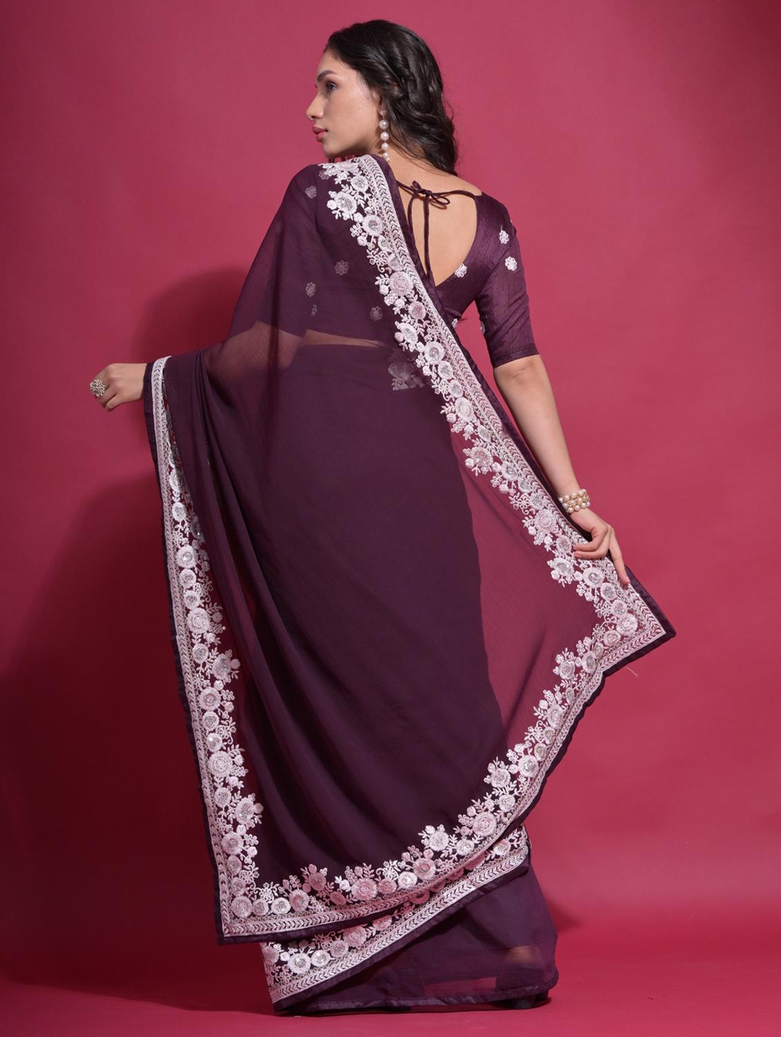 women solid with bordered saree with blouse - 22063041 - Standard Image - 1